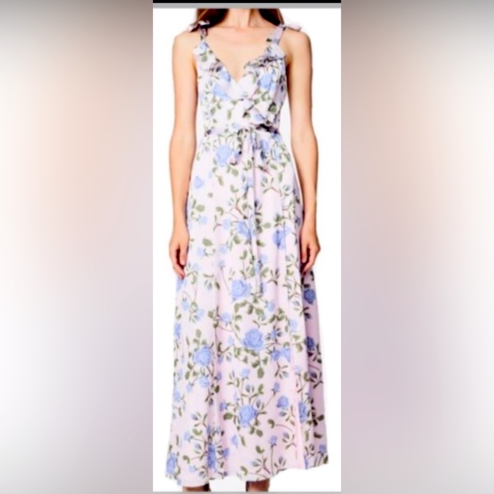 Fame & Partners size 8 fully lined high slit ruffle neck nwt $448 wrap style